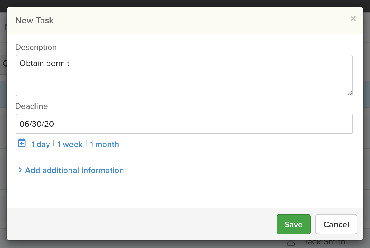 Knowify | Task management | Modal displaying all the information required to create a new task