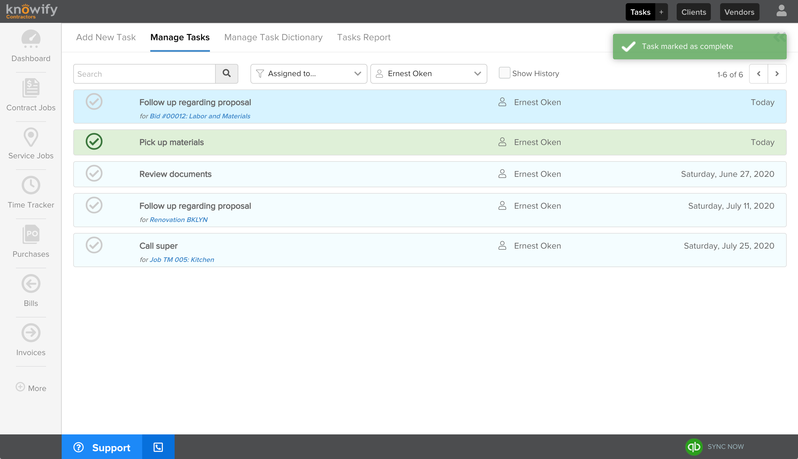 Knowify | Task management | Screenshot of how a completed task is displayed
