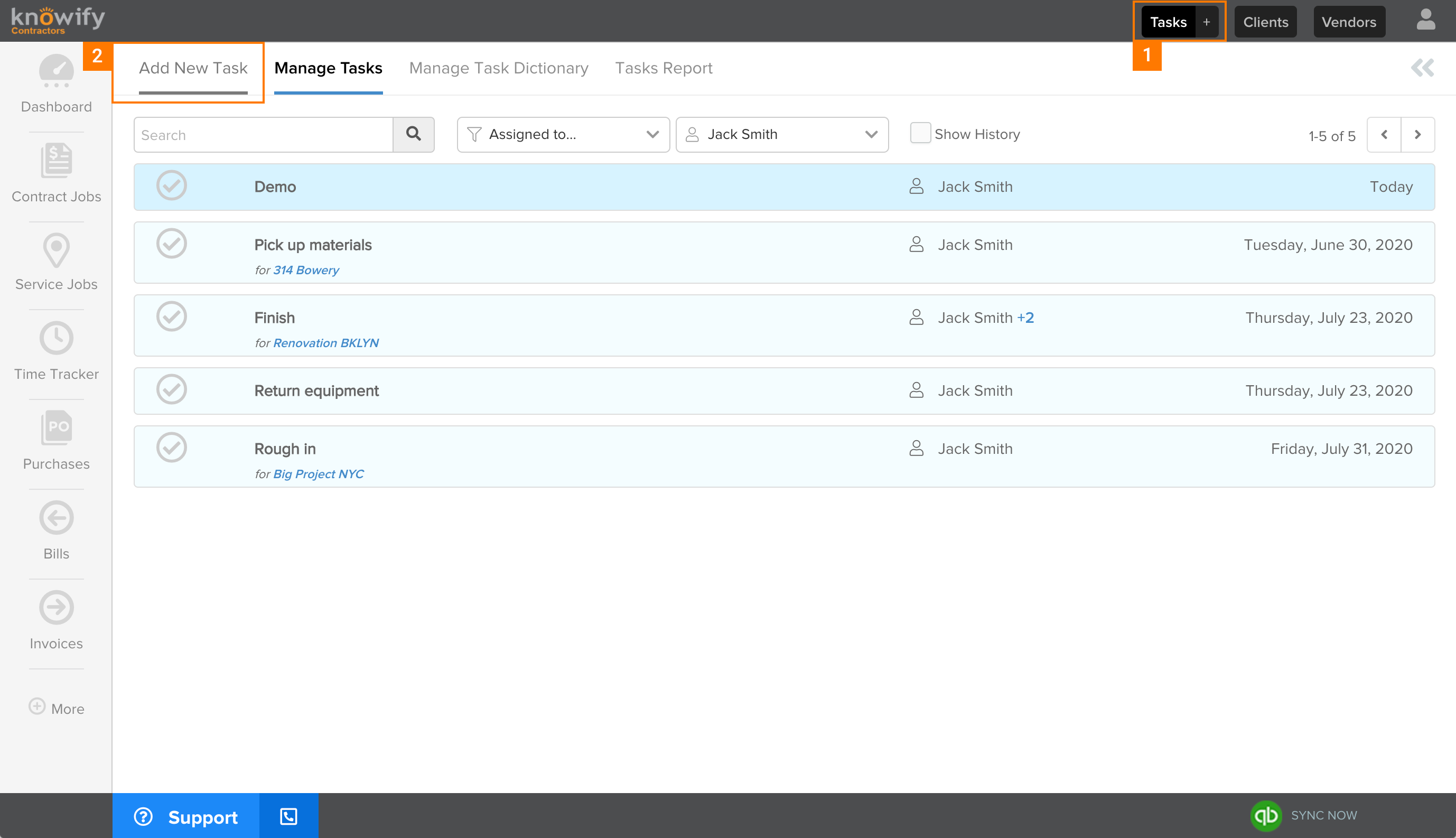 Knowify | Task management | Screenshot of how to add a new task