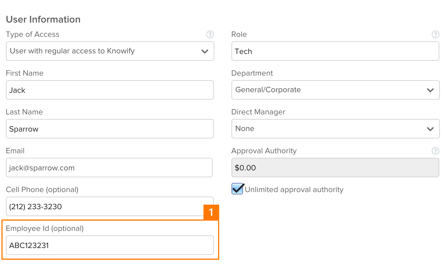 Knowify | Paychex integration | Screenshot highlighting the input for the Paychex Employee Id