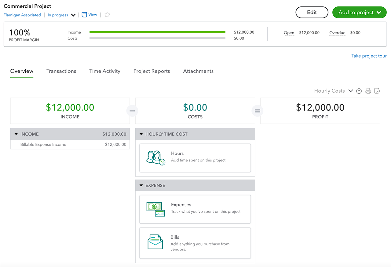 Knowify | QuickBooks Online | Screenshot of a QuickBooks project