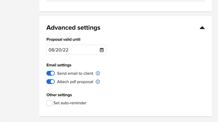 Knowify | Bidding | Animation displaying how to set auto-reminders for proposals sent out for signature